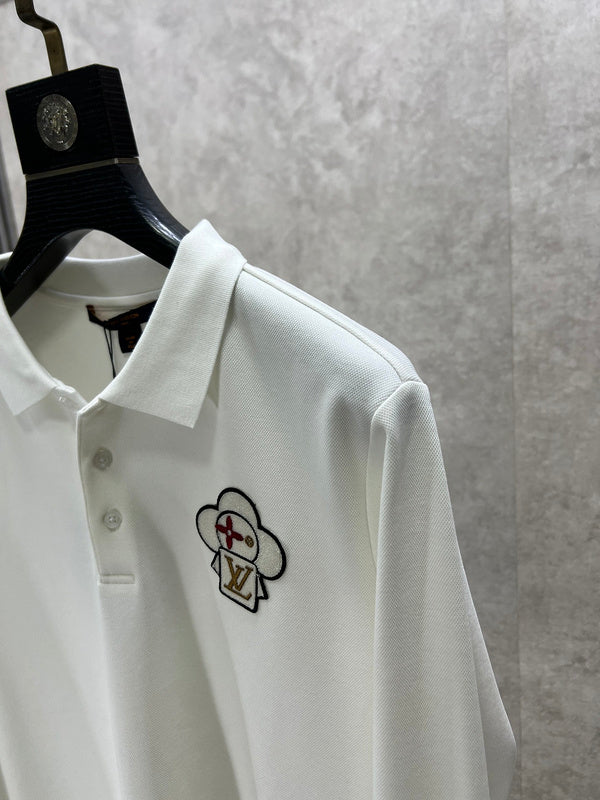 Full styled look of Louis Vuitton luxury clothing with logo-detail design