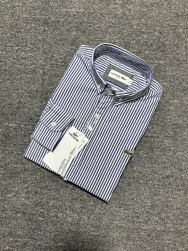 Front view of Lacoste luxury clothing with monogram-inspired silhouette