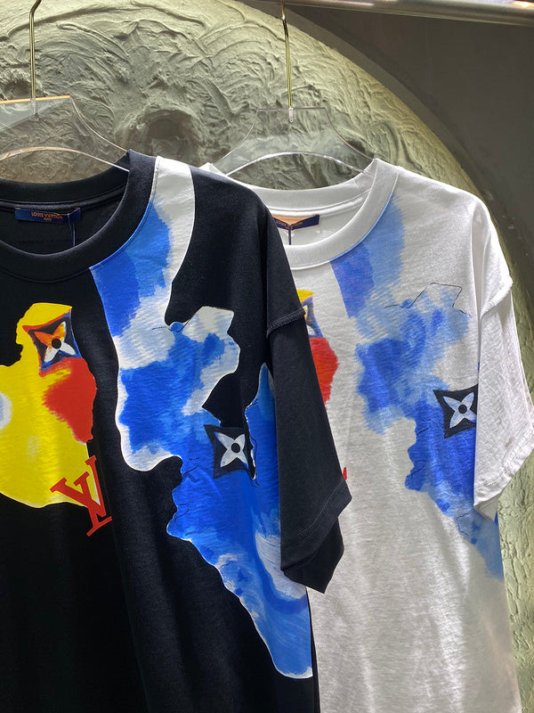 Flat lay presentation of Louis Vuitton cotton t-shirt with runway-inspired design