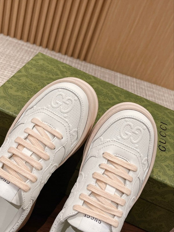 Gucci neutral cream luxury sneakers view 5 breathable knit upper