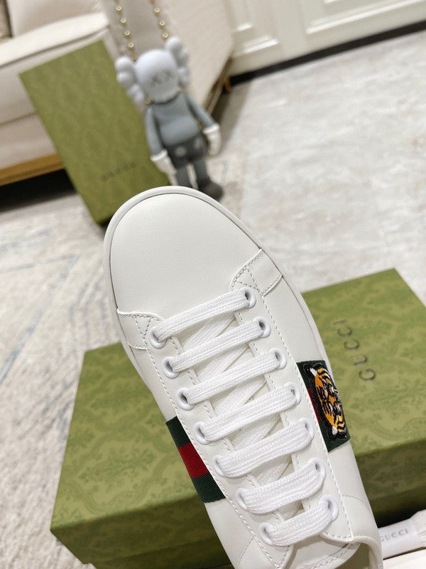 Side profile of Gucci stone beige sneakers premium leather build