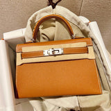 Side view of poised structured handbag