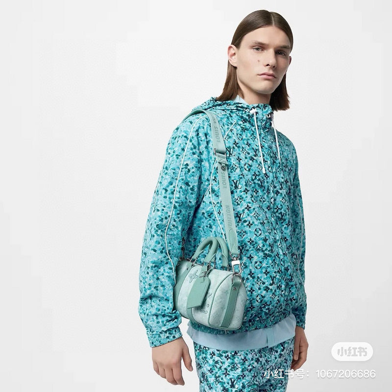 Close-up detail shot of Louis Vuitton luxury clothing with contemporary cut