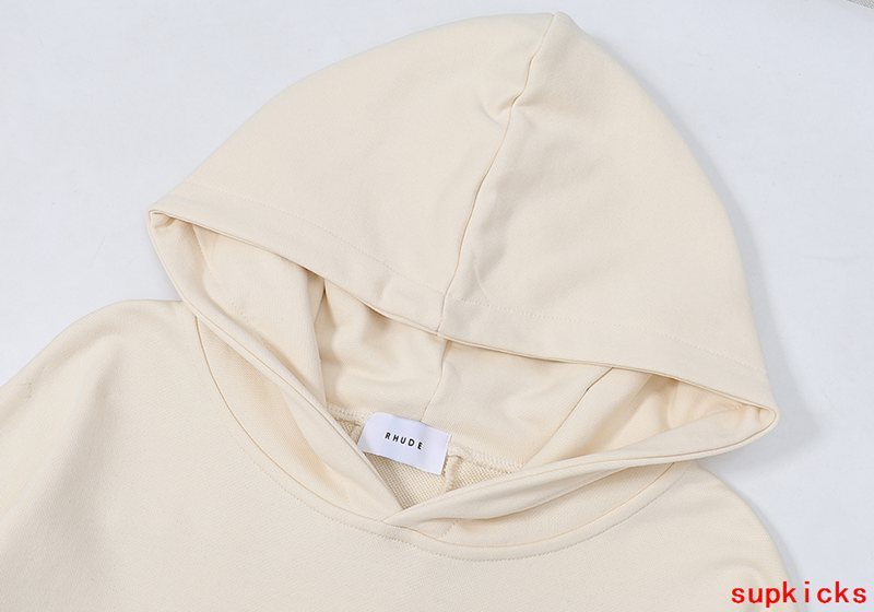 Front view of Rhude luxury clothing with signature branding