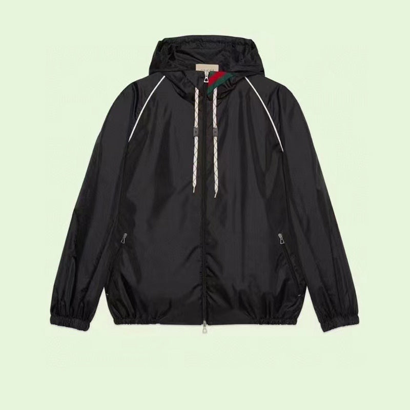 Back view of Gucci luxury clothing with signature branding