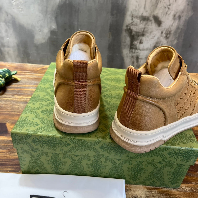 Gucci crisp white luxury sneakers view 7 retro runner design