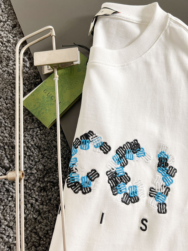 Close-up detail shot of Louis Vuitton cotton t-shirt with relaxed-fit cut