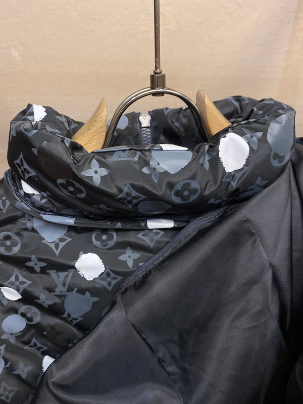 Close-up detail shot of Louis Vuitton luxury clothing with contemporary cut