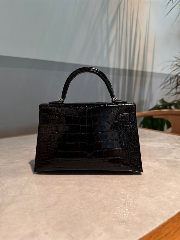 Side view of timeless structured handbag