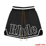 Close-up detail shot of Rhude luxury clothing with tailored silhouette