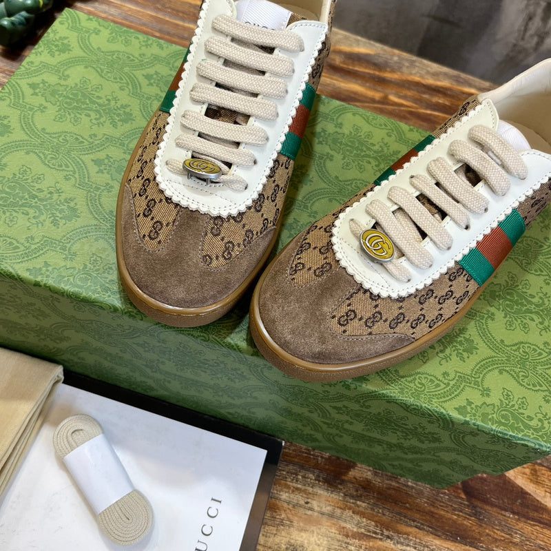 Gucci neutral cream luxury sneakers view 9 breathable knit upper