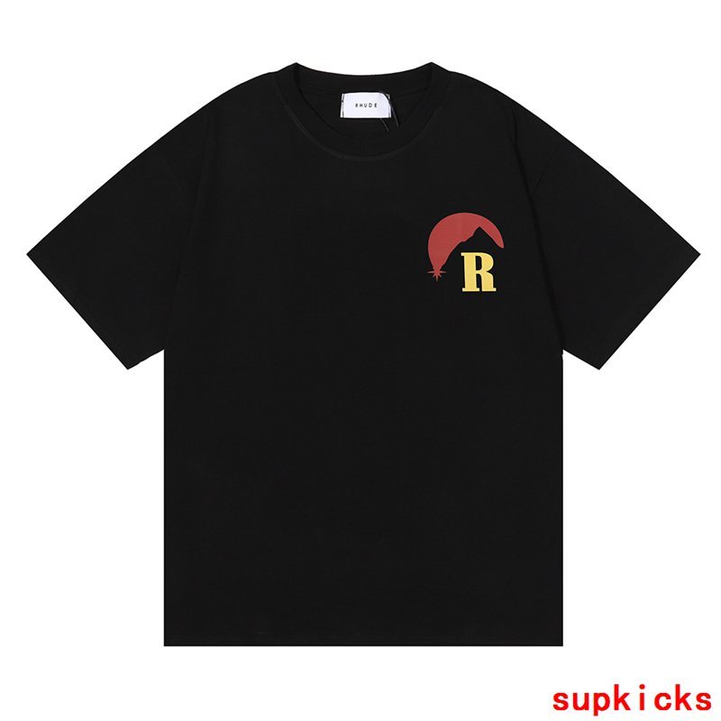 Side profile of Rhude luxury clothing with streetwear-inspired cut