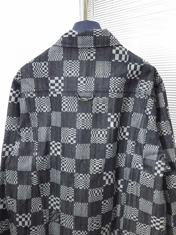 Close-up detail shot of Louis Vuitton luxury clothing with contemporary cut