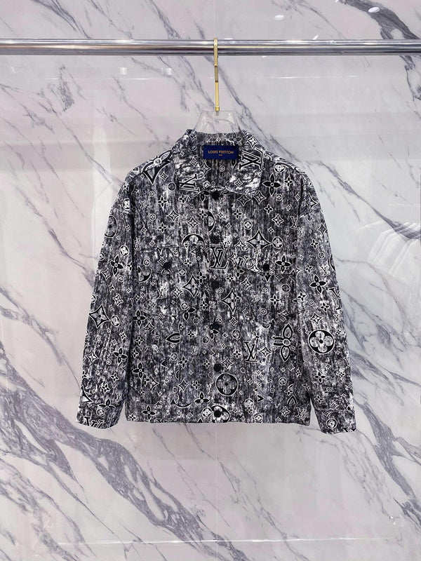 Back view of Louis Vuitton luxury clothing with label-forward styling