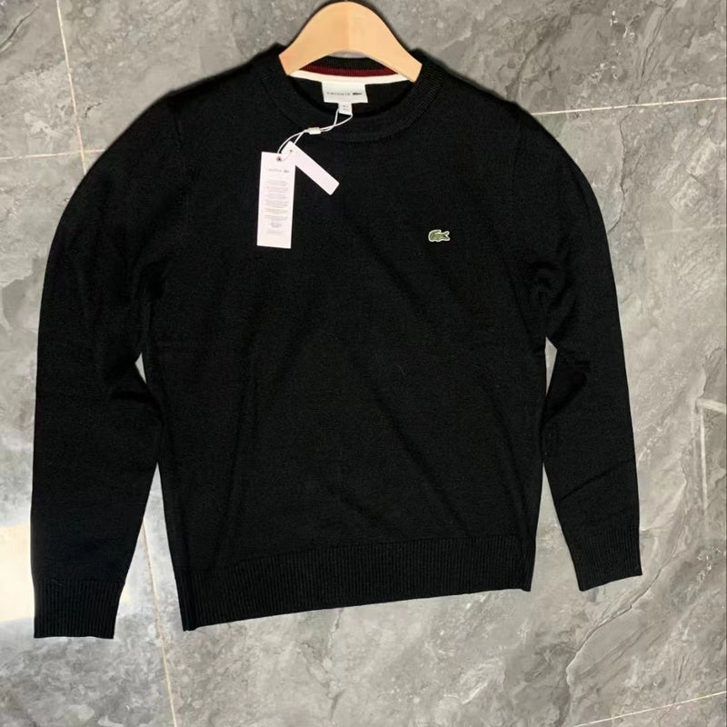 Side profile of Lacoste luxury clothing with monogram-inspired silhouette