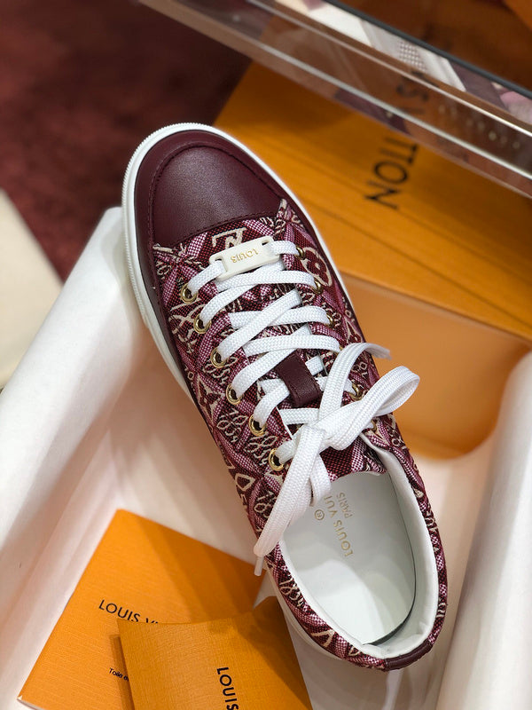 Louis Vuitton Burgundy Classic Ballet Flats - Angled View