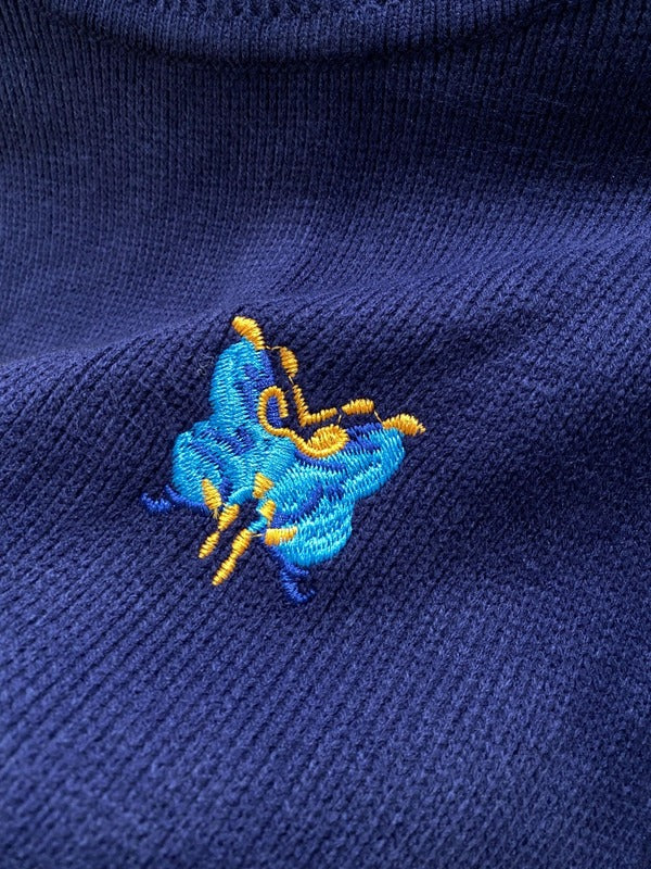 Close-up detail shot of Louis Vuitton luxury clothing with signature branding