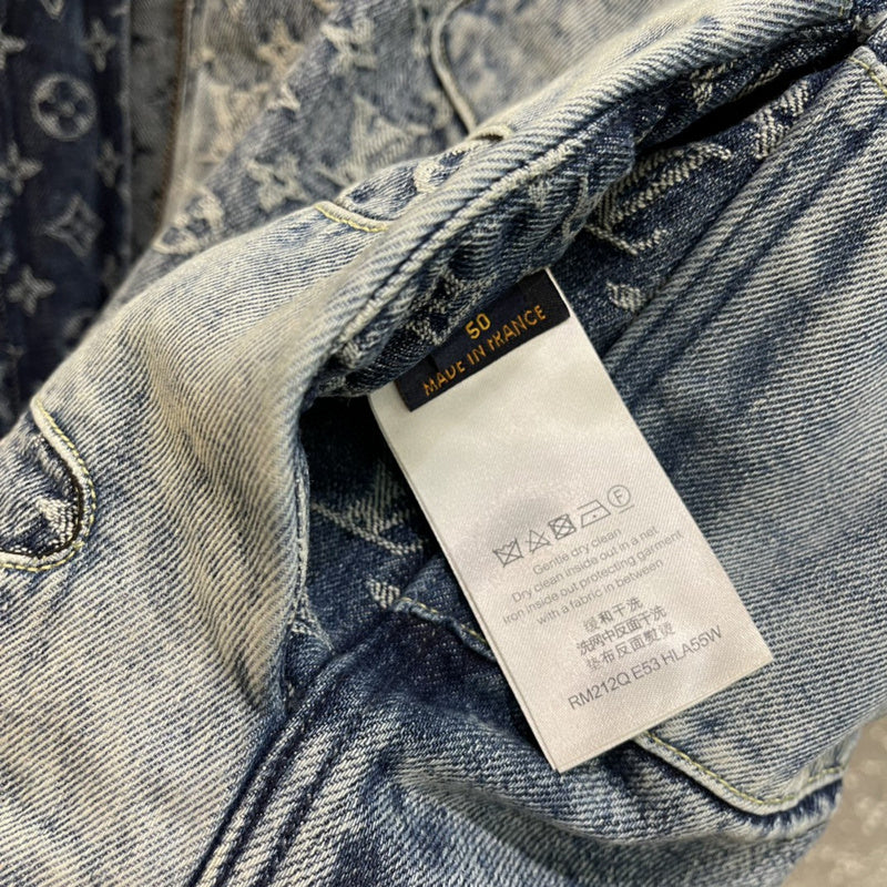 Side profile of Louis Vuitton luxury clothing with monogram-inspired silhouette