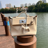 Side view of contemporary structured handbag