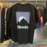 Front view of Rhude luxury clothing with contemporary cut