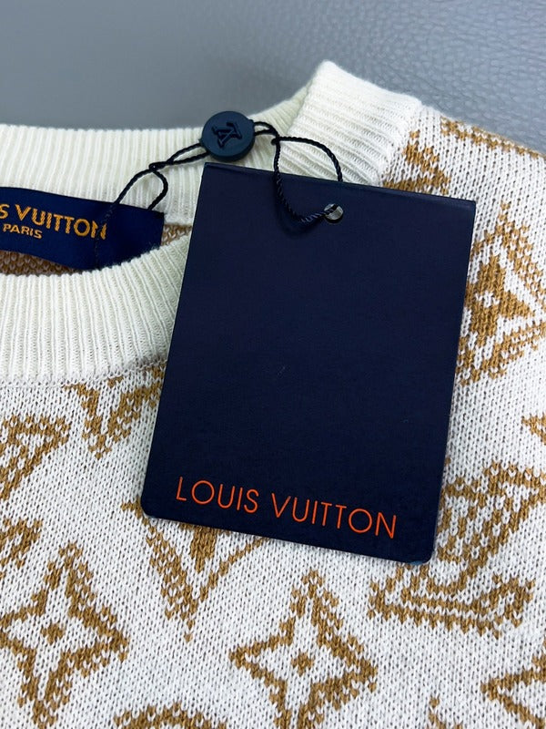 Back view of Louis Vuitton luxury clothing with monogram-inspired silhouette