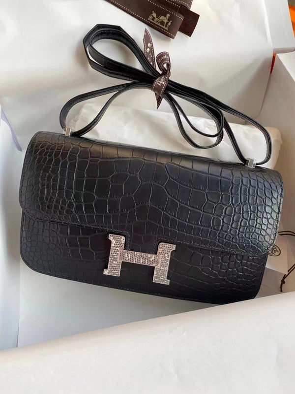 Side view of sophisticated structured handbag