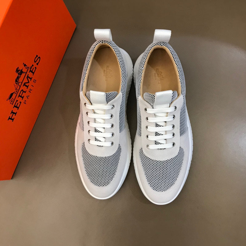 Hermès Beige Chunky Platform Sneakers - Heel Detail View