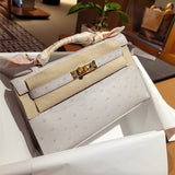 Side view of refined structured handbag