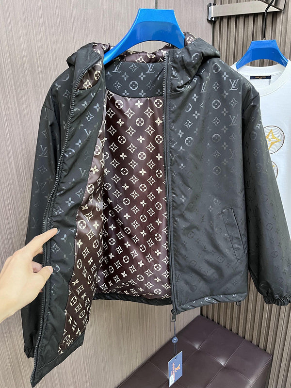 Close-up detail shot of Louis Vuitton luxury clothing with streetwear-inspired cut
