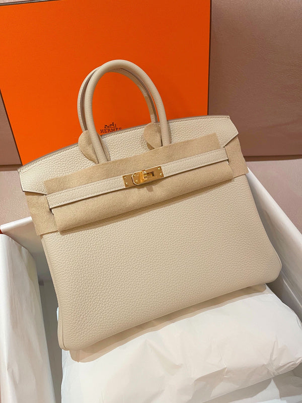 Side view of clean-lined structured handbag