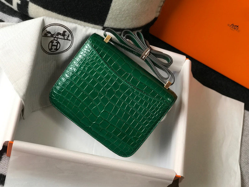 Side view of polished structured handbag