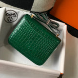 Side view of polished structured handbag