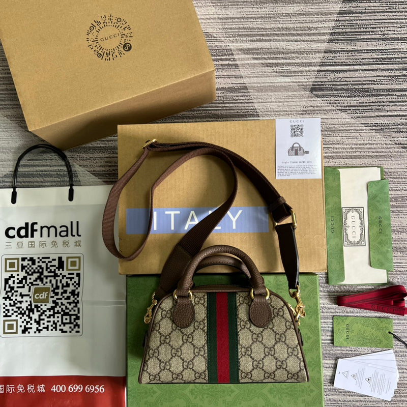 Side view of streamlined structured handbag