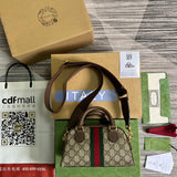 Side view of streamlined structured handbag
