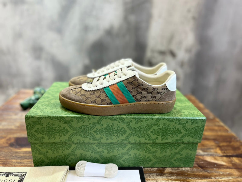 Gucci neutral cream luxury sneakers view 4 breathable knit upper