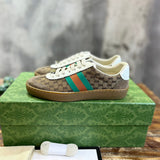 Gucci neutral cream luxury sneakers view 4 breathable knit upper