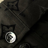 Back view of Louis Vuitton luxury clothing with signature branding