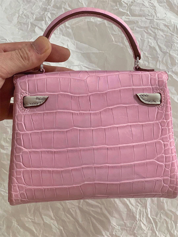 Side view of modernist structured handbag