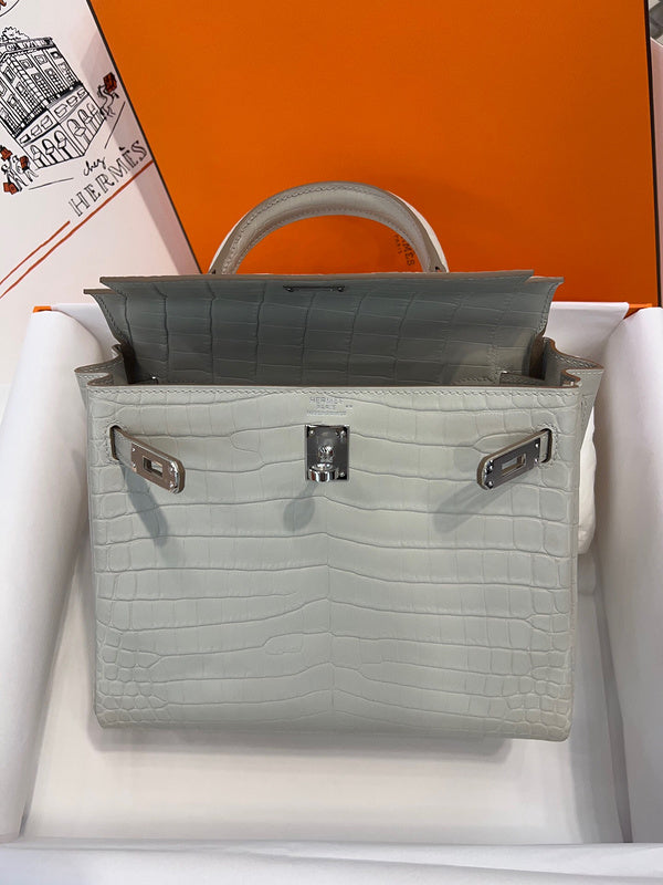 Side view of structured structured handbag