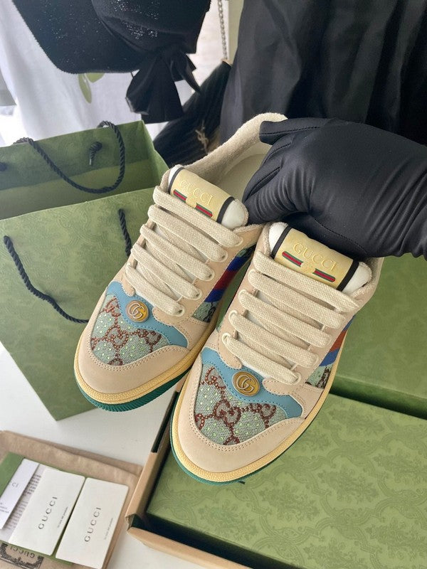 Gucci soft grey luxury sneakers view 4 chunky sole construction
