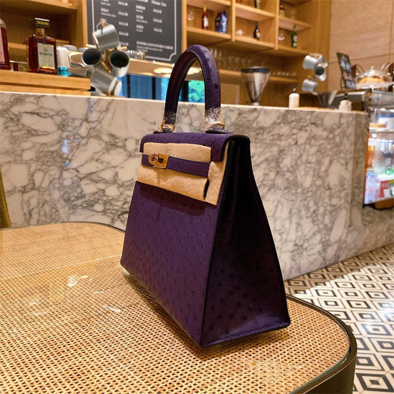 Side view of classic structured handbag