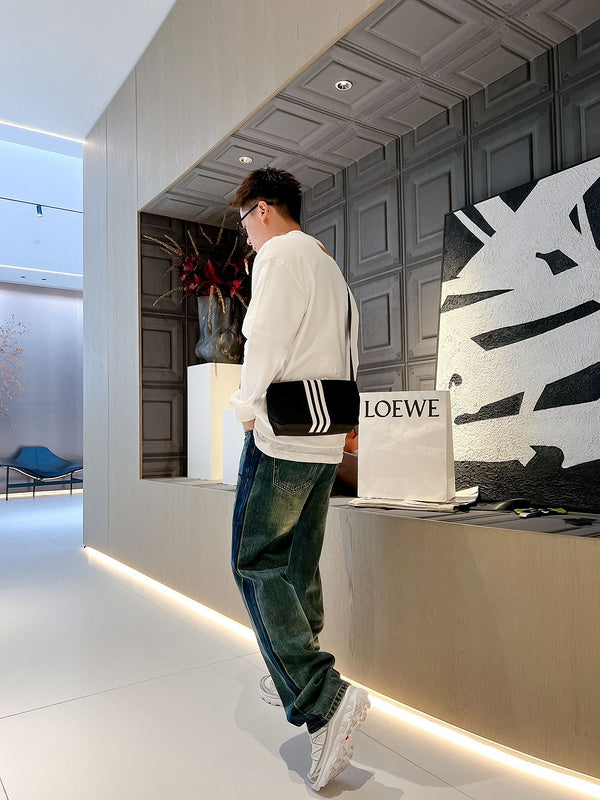 Close-up detail shot of Louis Vuitton luxury clothing with relaxed-fit cut