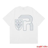 Flat lay presentation of Rhude luxury clothing with logo-detail design