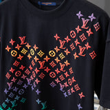 Close-up detail shot of Louis Vuitton cotton t-shirt with signature branding