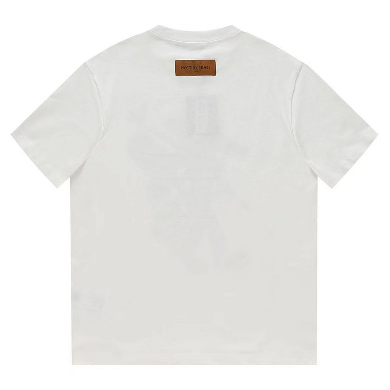 Close-up detail shot of Louis Vuitton cotton t-shirt with monogram-inspired silhouette