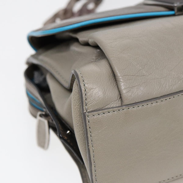 Balenciaga Turn Lock Chain Shoulder Bag Leather Beige Gray Silver — Designer Shoulder Bag