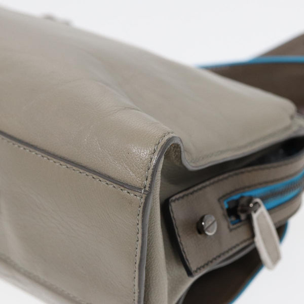 Balenciaga Turn Lock Chain Shoulder Bag Leather Beige Gray Silver — Designer Shoulder Bag