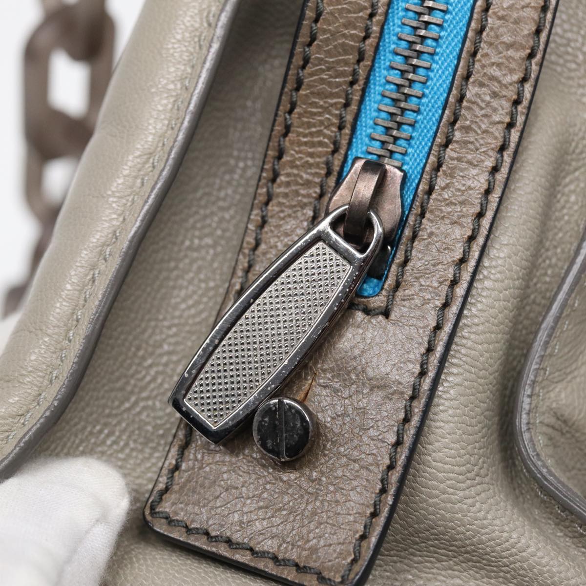 Balenciaga Turn Lock Chain Shoulder Bag Leather Beige Gray Silver — Designer Shoulder Bag