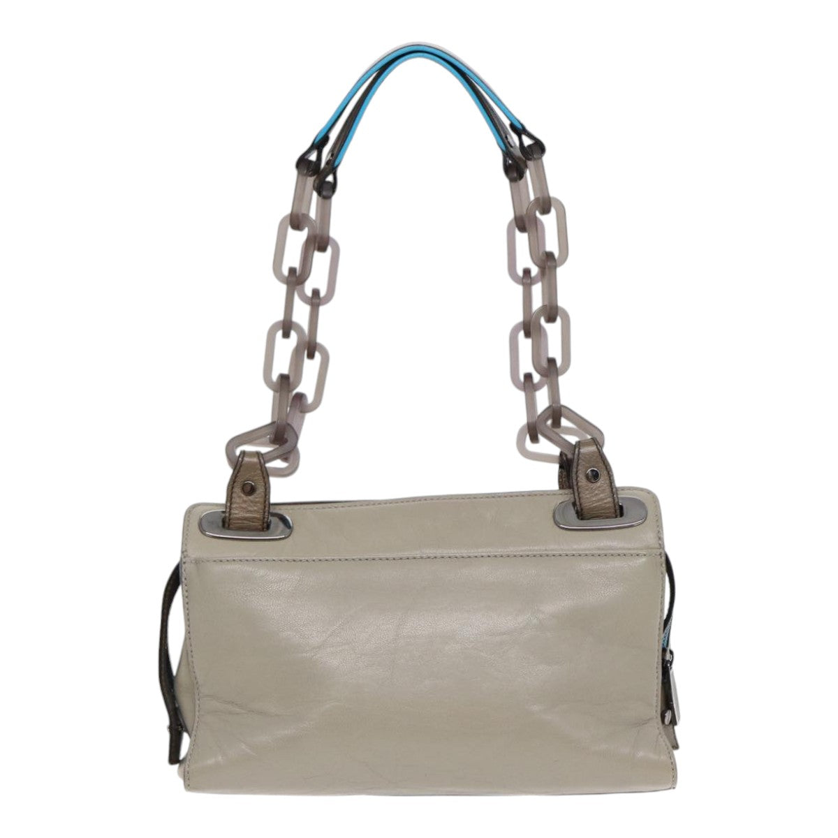 Balenciaga Turn Lock Chain Shoulder Bag Leather Beige Gray Silver — Designer Shoulder Bag