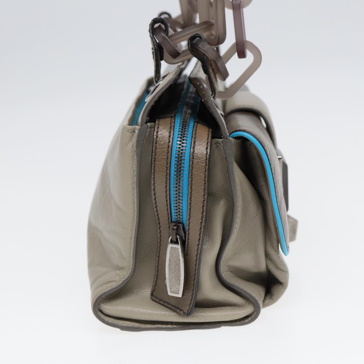 Balenciaga Turn Lock Chain Shoulder Bag Leather Beige Gray Silver — Designer Shoulder Bag